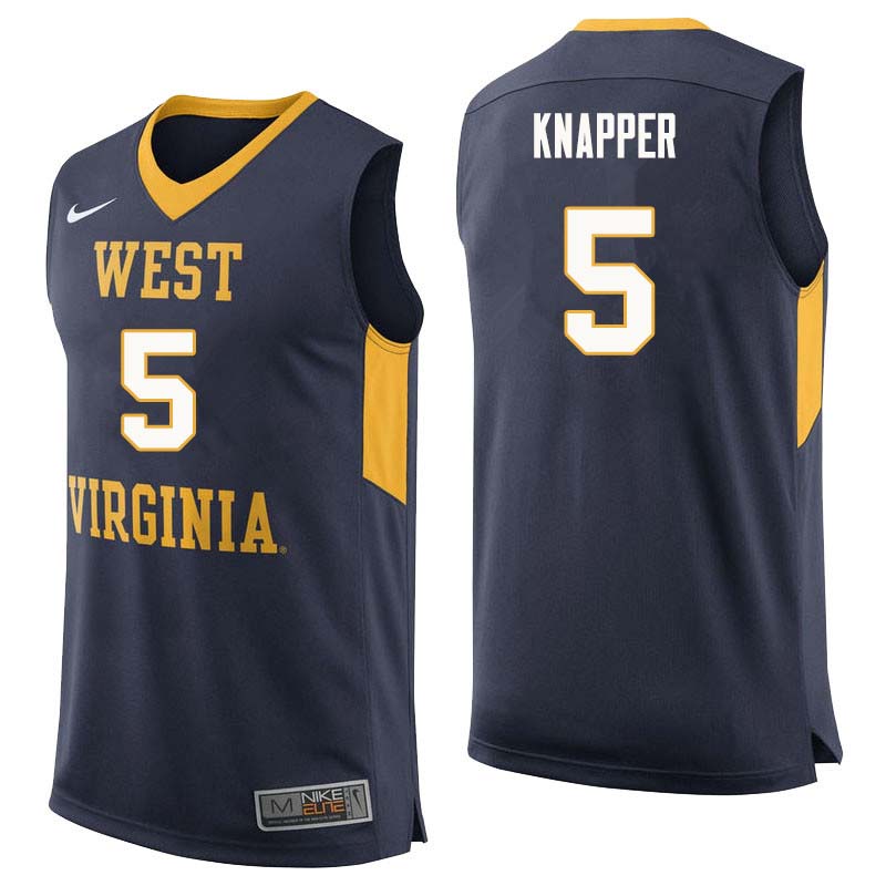 Men #5 Brandon Knapper West Virginia Mountaineers College Basketball Jerseys Sale-Navy